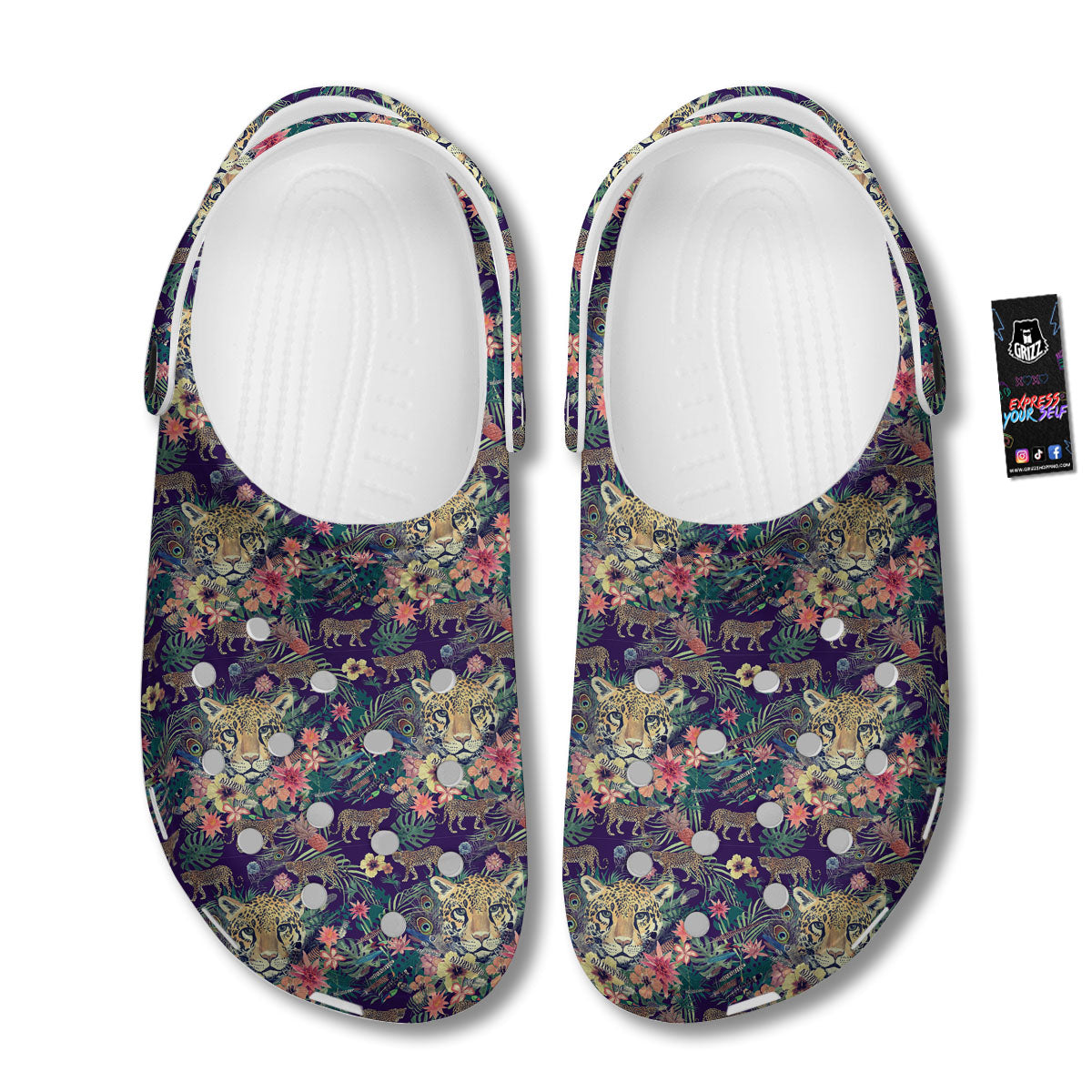 Tiger Flower And Print Pattern Clog-grizzshop