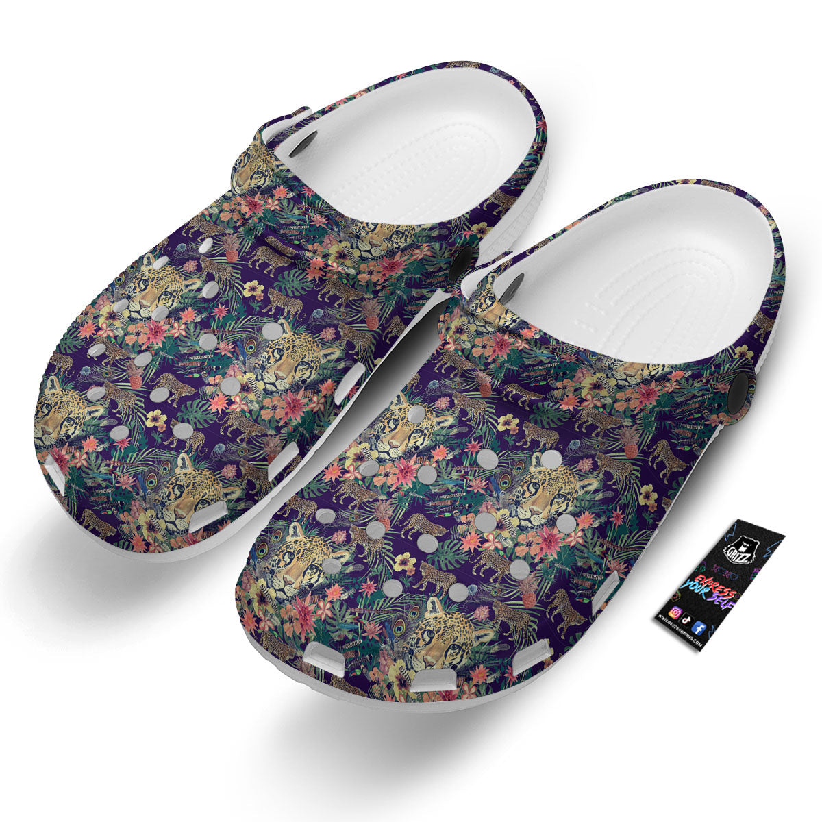 Tiger Flower And Print Pattern Clog-grizzshop