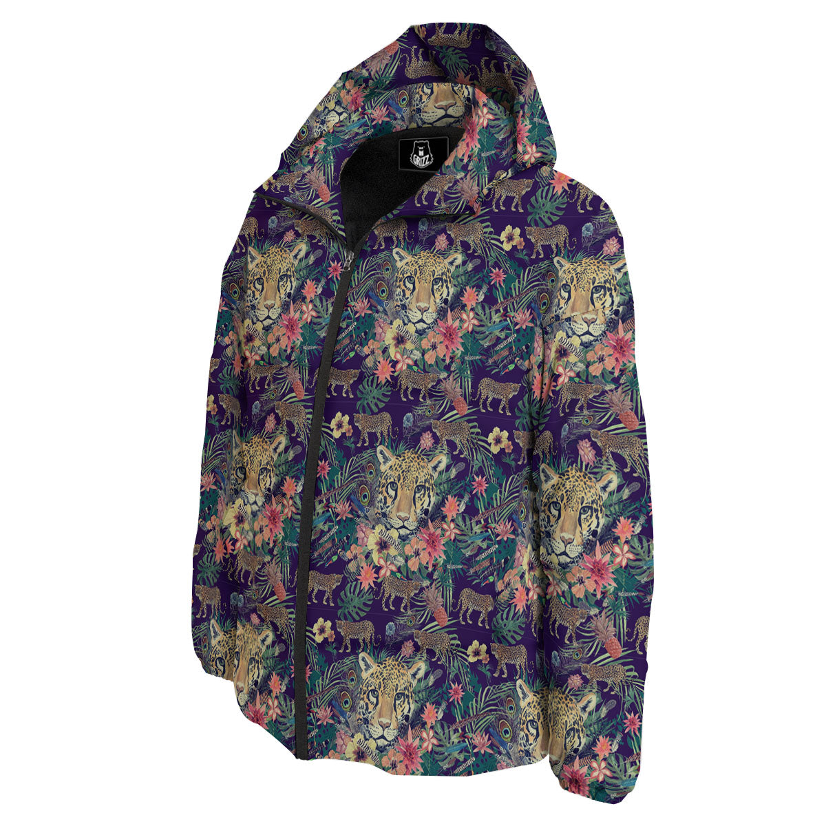 Tiger Flower And Print Pattern Down Jacket-grizzshop