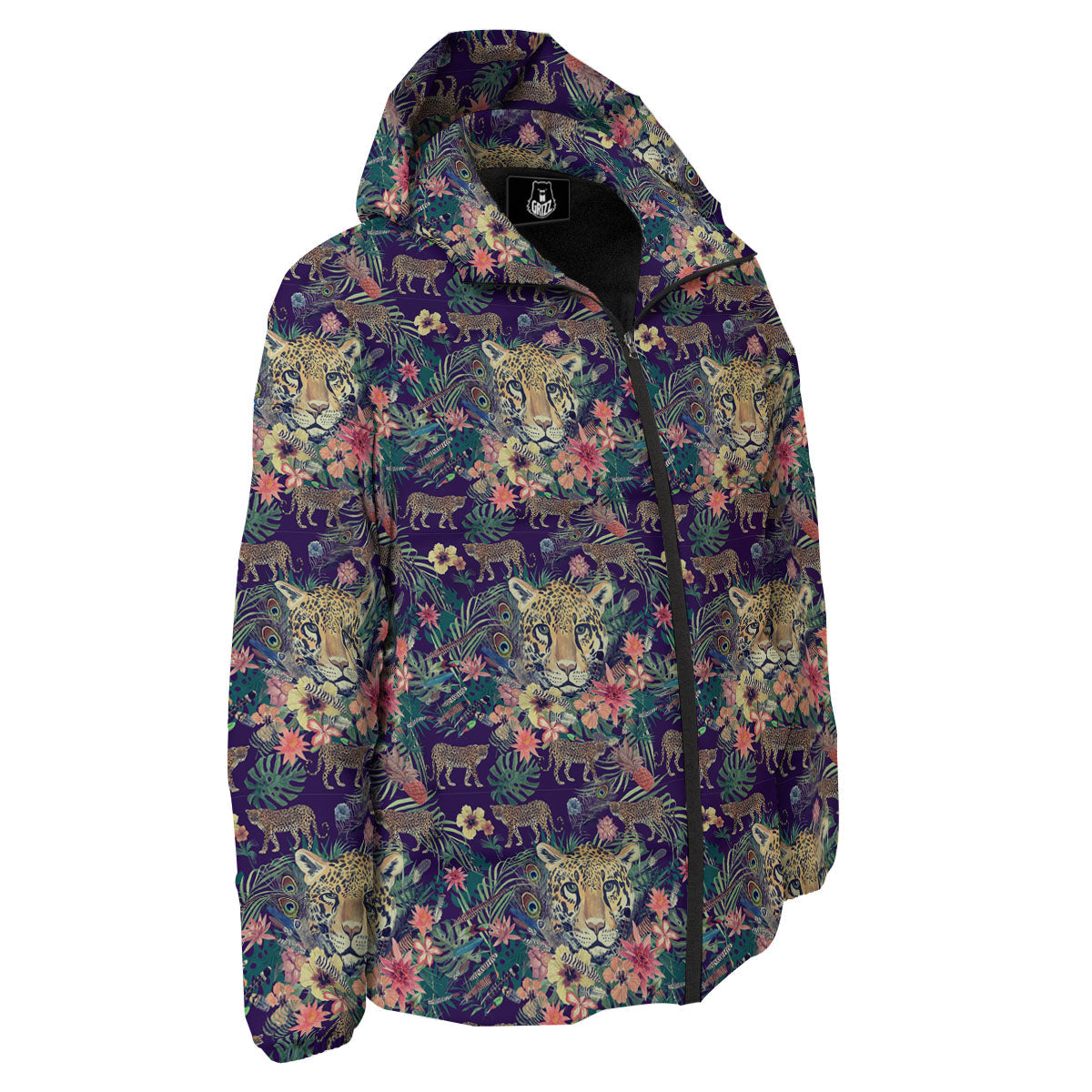 Tiger Flower And Print Pattern Down Jacket-grizzshop