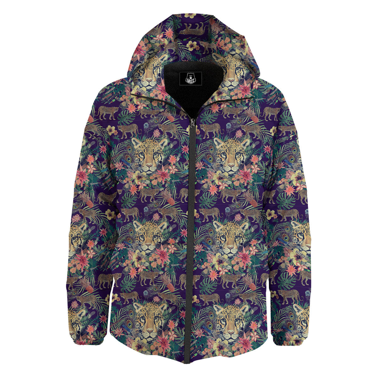 Tiger Flower And Print Pattern Down Jacket-grizzshop