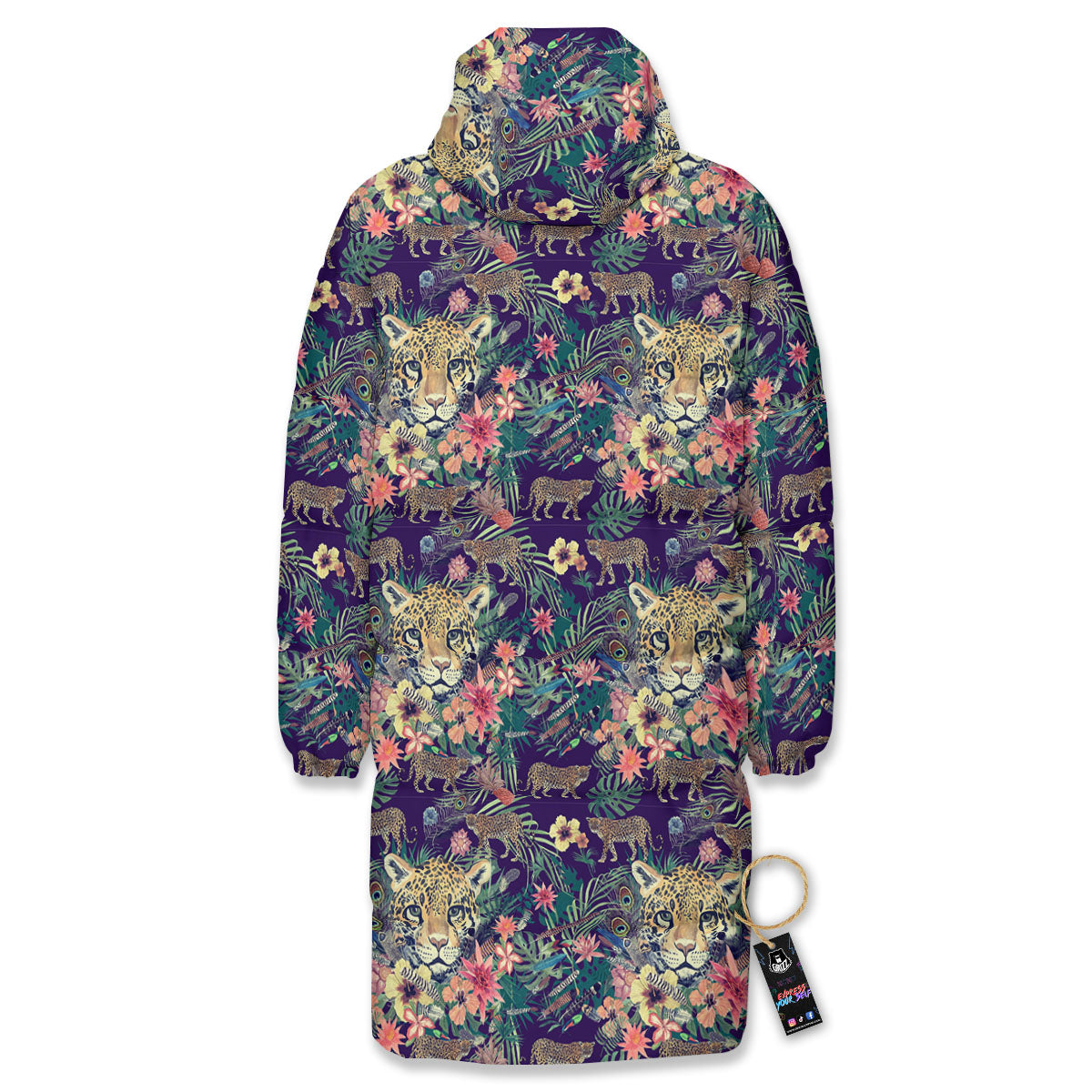 Tiger Flower And Print Pattern Long Down Jacket-grizzshop