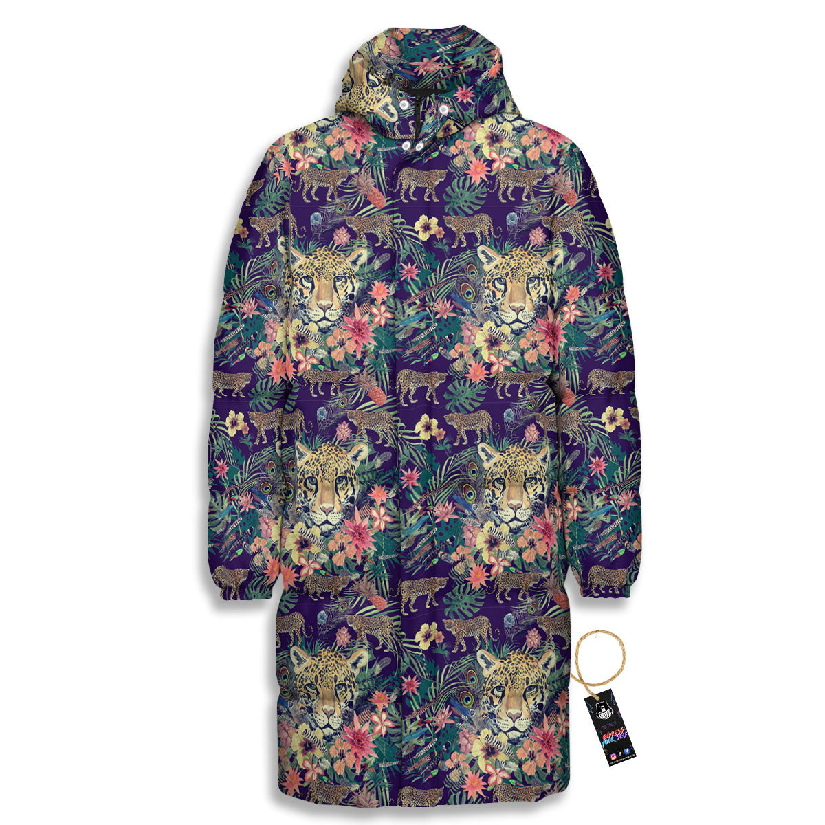 Tiger Flower And Print Pattern Long Down Jacket-grizzshop