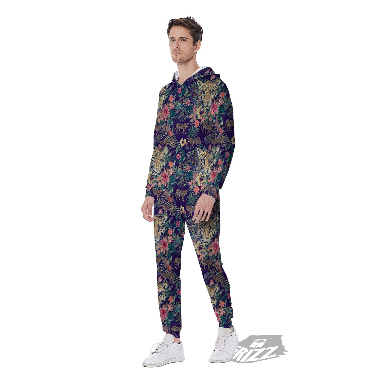 Tiger Flower And Print Pattern Men's Jumpsuit-grizzshop