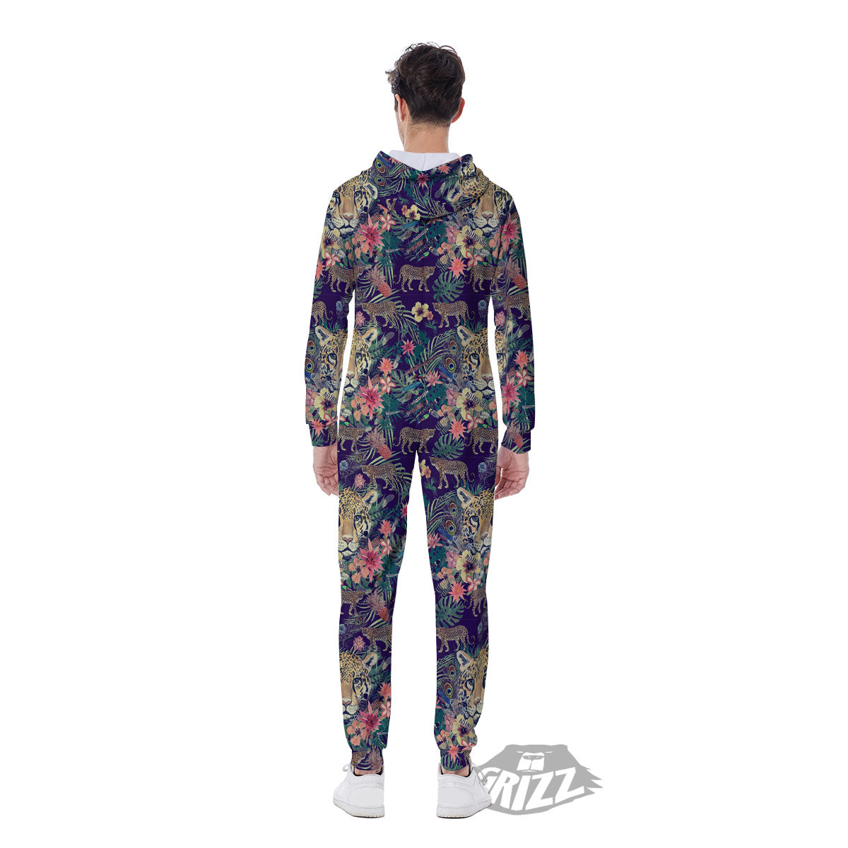Tiger Flower And Print Pattern Men's Jumpsuit-grizzshop