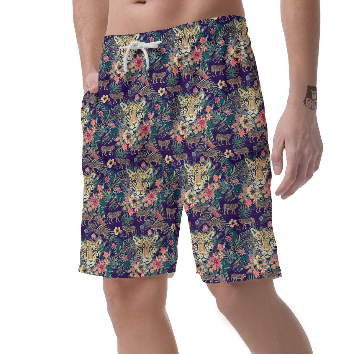 Tiger Flower And Print Pattern Men's Shorts-grizzshop