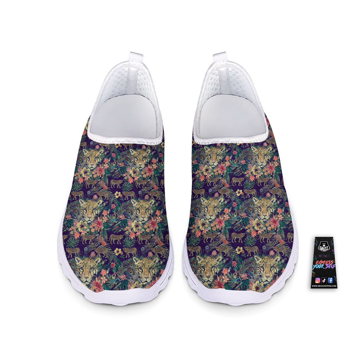 Tiger Flower And Print Pattern Nurse Shoes-grizzshop
