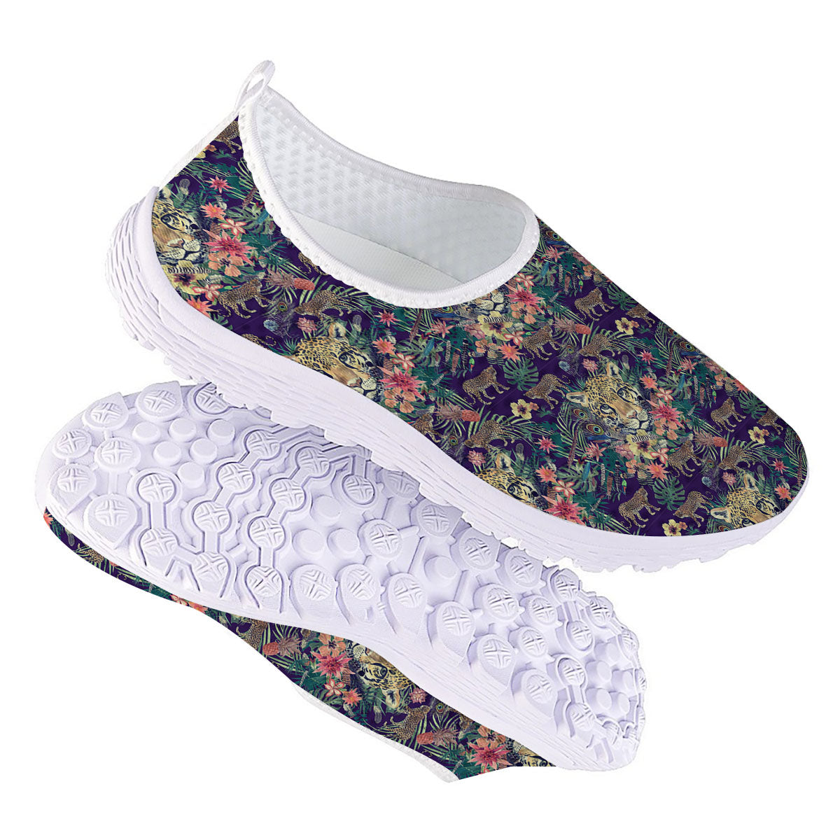 Tiger Flower And Print Pattern Nurse Shoes-grizzshop