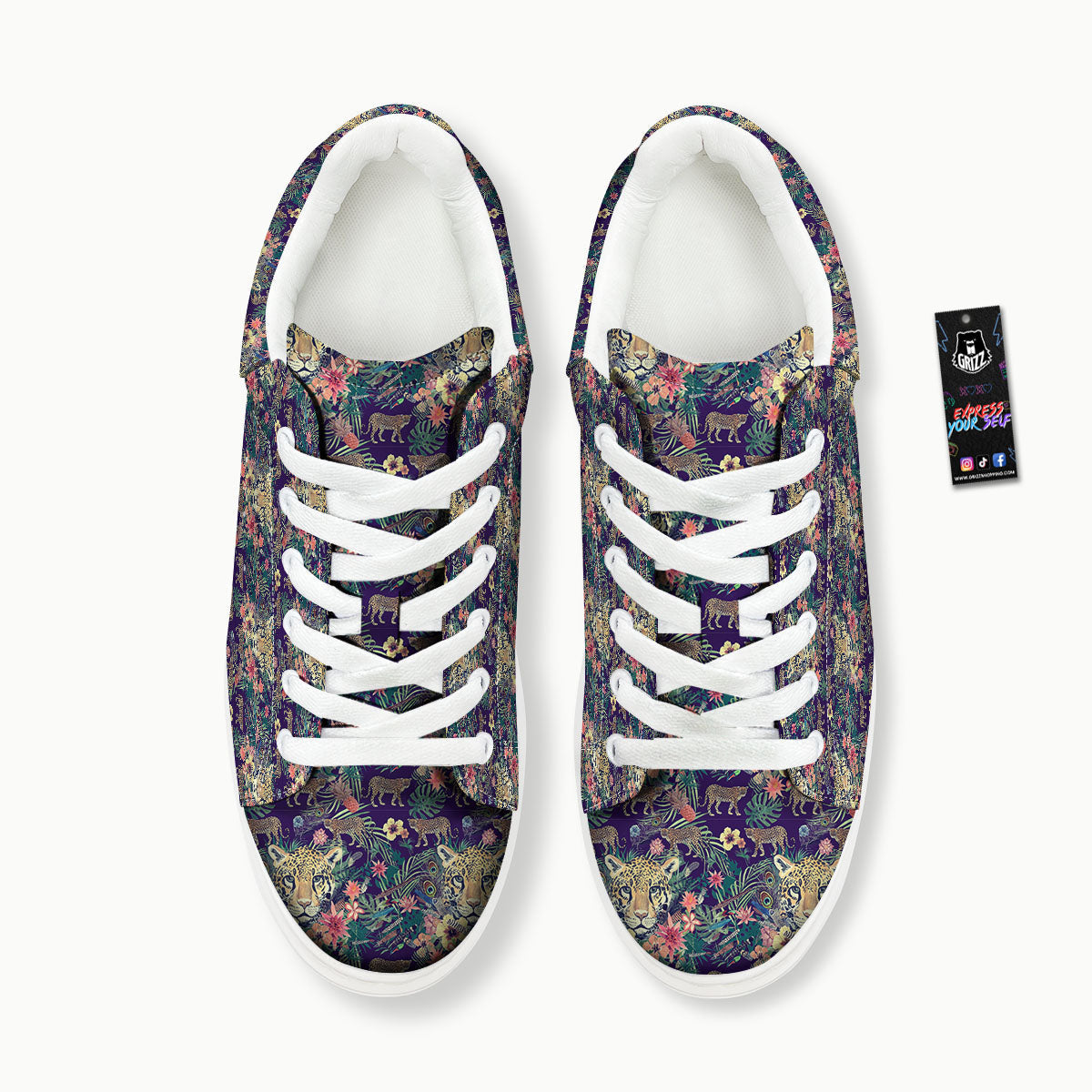 Tiger Flower And Print Pattern Platform Shoes-grizzshop