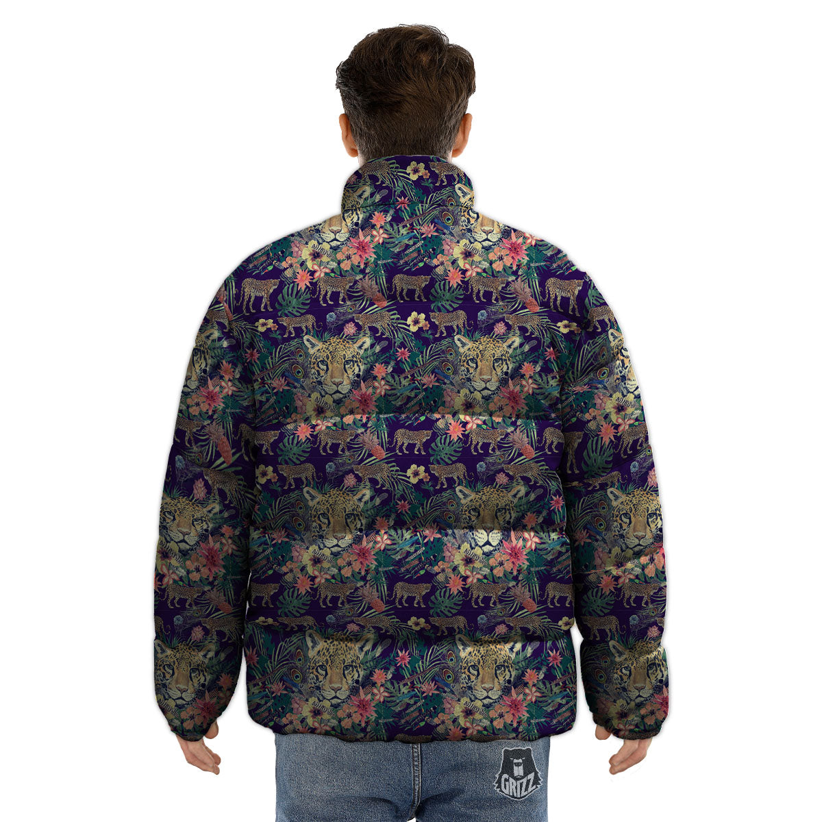 Tiger Flower And Print Pattern Puffer Jacket-grizzshop