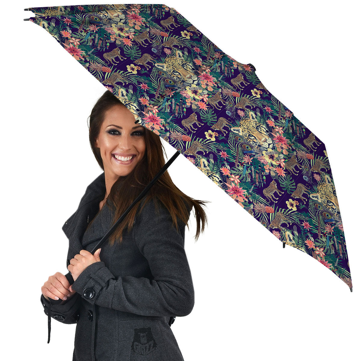 Tiger Flower And Print Pattern Umbrella-grizzshop