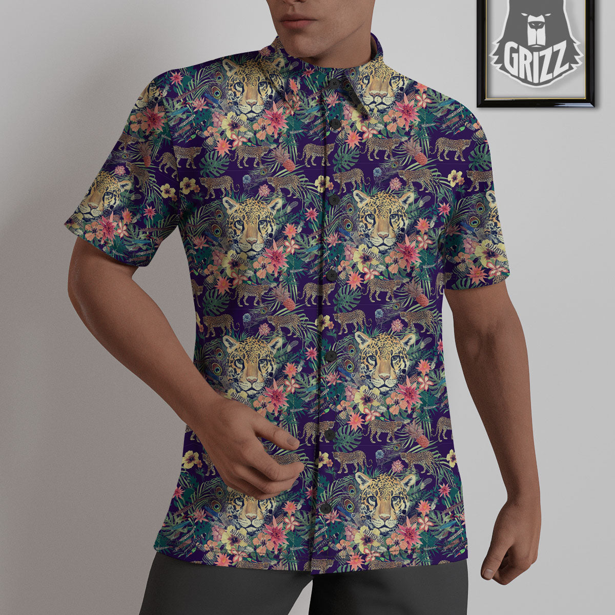 Tiger Flower And Print Pattern Untucked Shirts-grizzshop