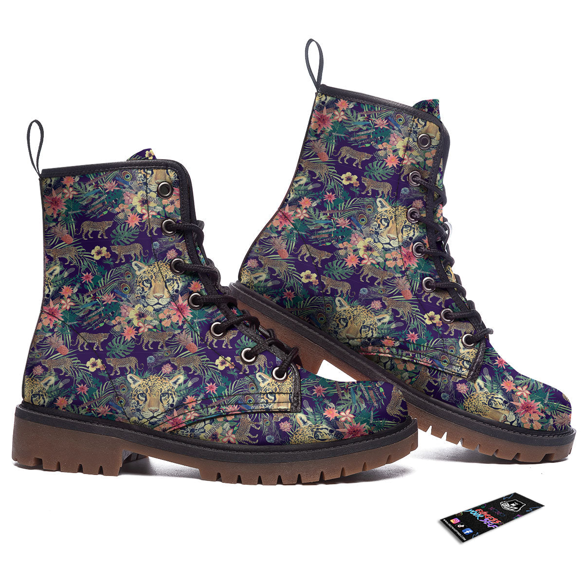 Tiger Flower And Print Pattern Work Boots-grizzshop