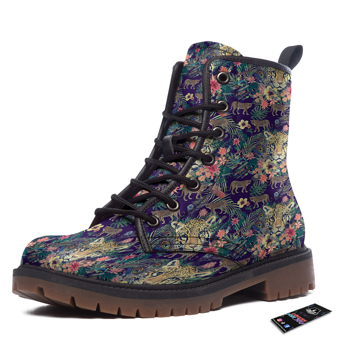 Tiger Flower And Print Pattern Work Boots-grizzshop