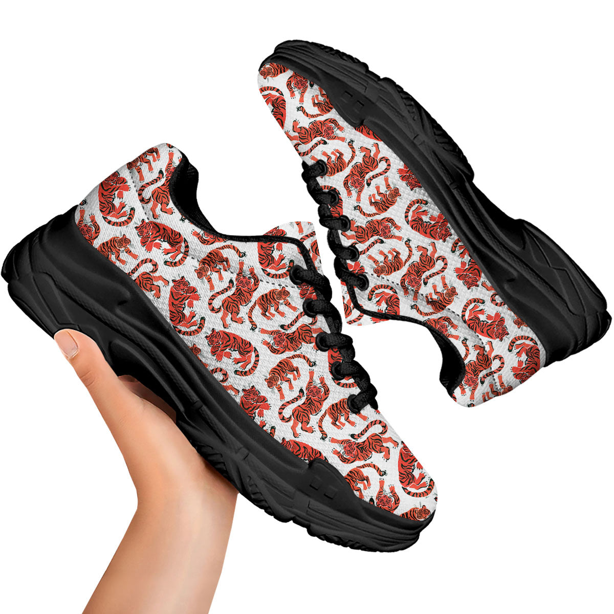 Tiger Gouache Print Pattern Black Chunky Shoes-grizzshop