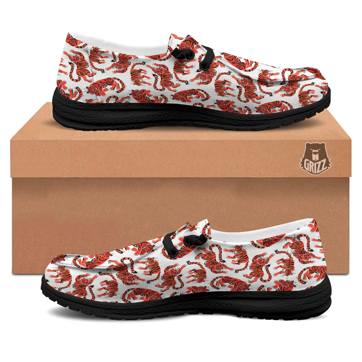 Tiger Gouache Print Pattern Black Loafers-grizzshop