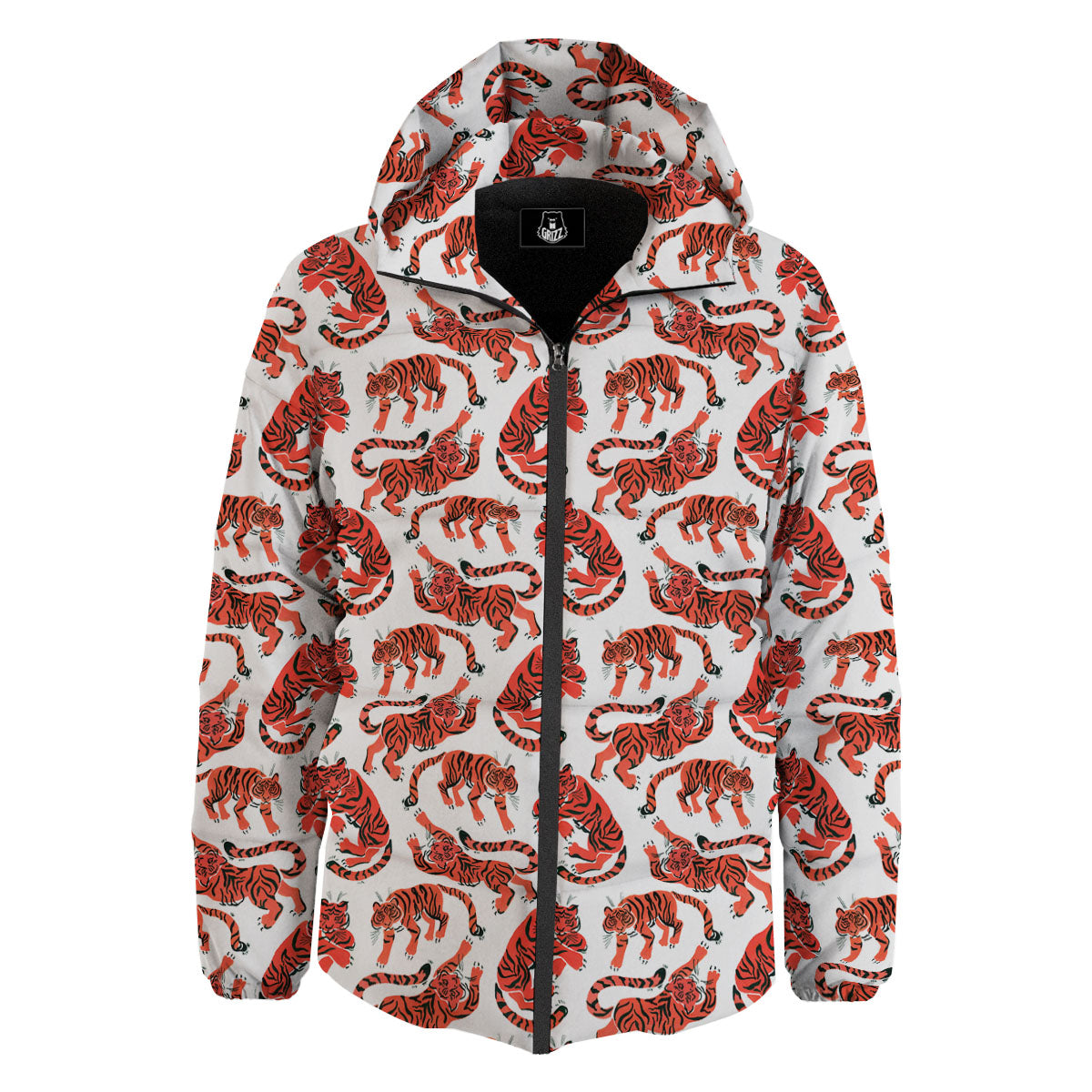 Tiger Gouache Print Pattern Down Jacket-grizzshop