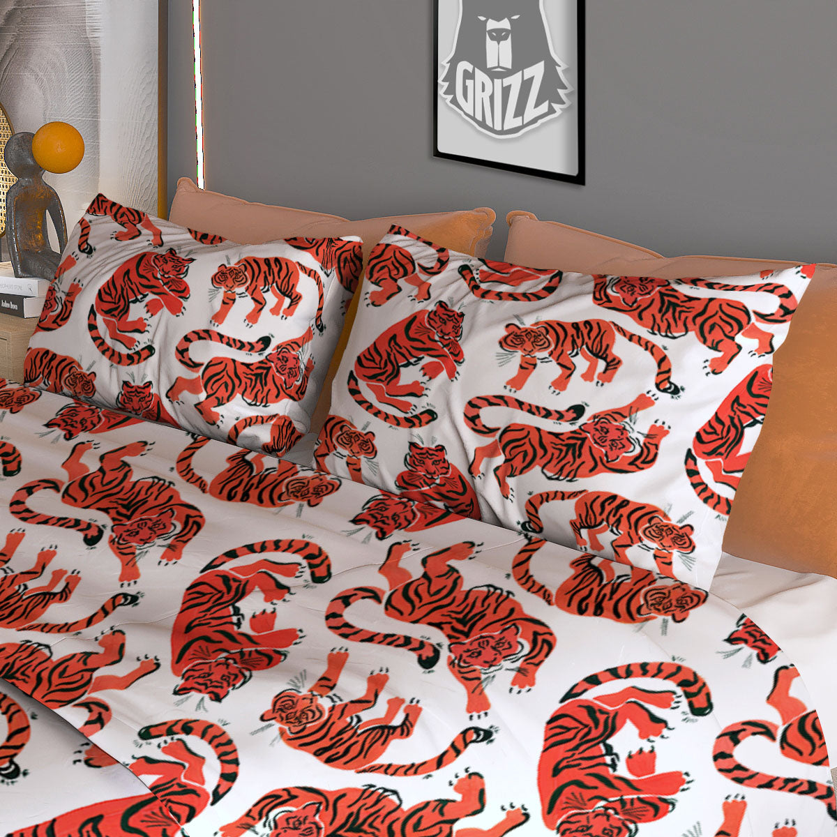 Tiger Gouache Print Pattern Duvet Cover Bedding Set