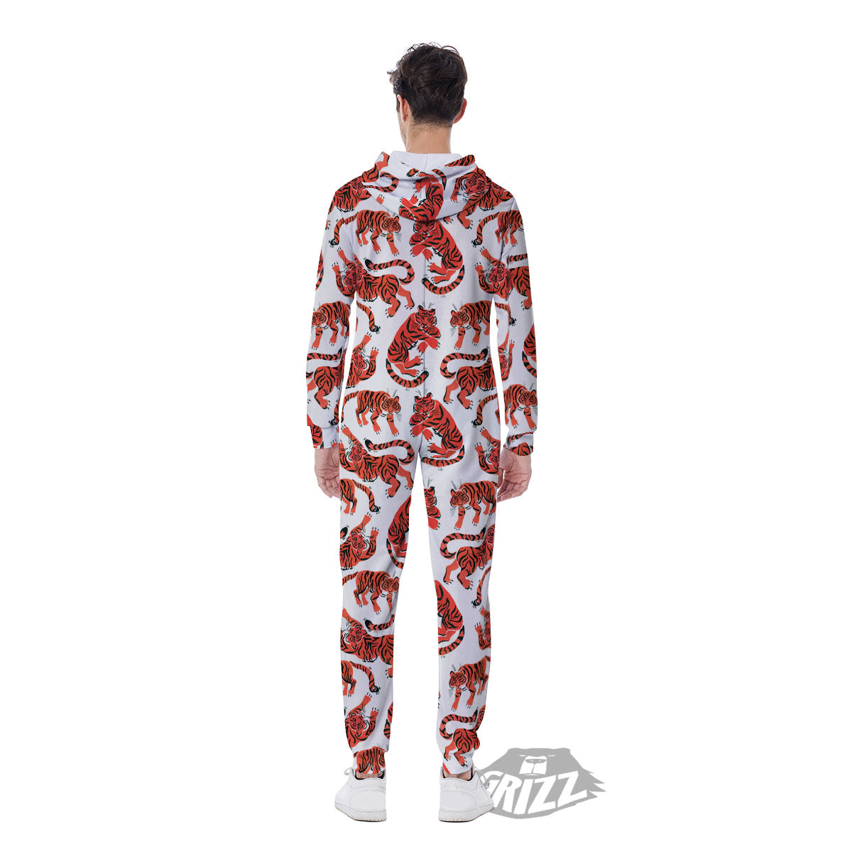 Tiger Gouache Print Pattern Men's Jumpsuit-grizzshop