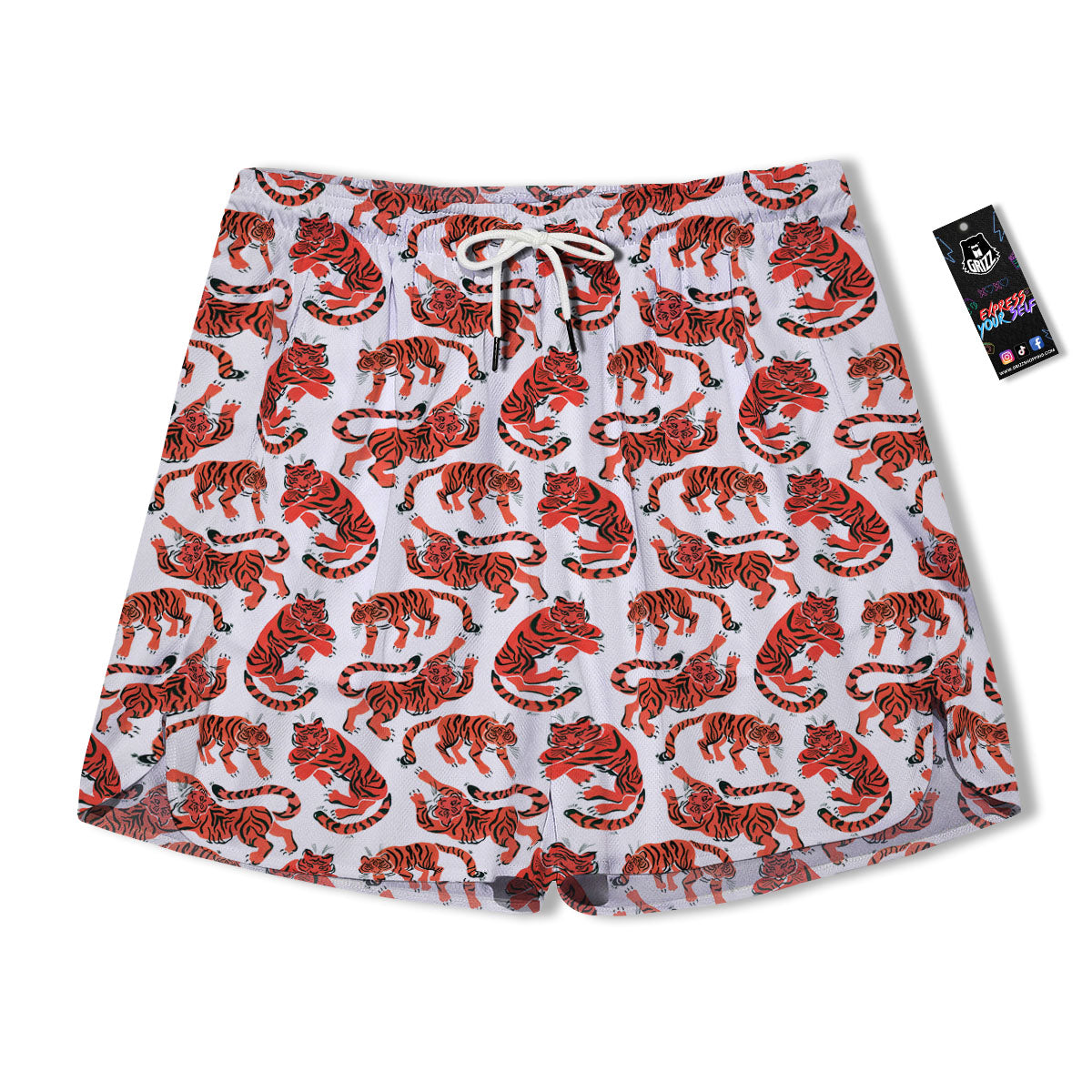 Tiger Gouache Print Pattern Men's Running Shorts-grizzshop