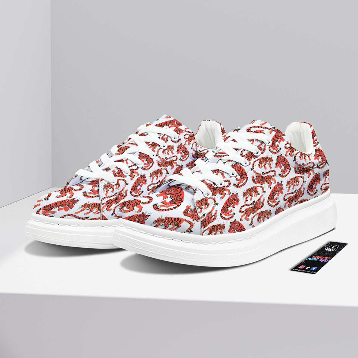 Tiger Gouache Print Pattern Platform Shoes-grizzshop