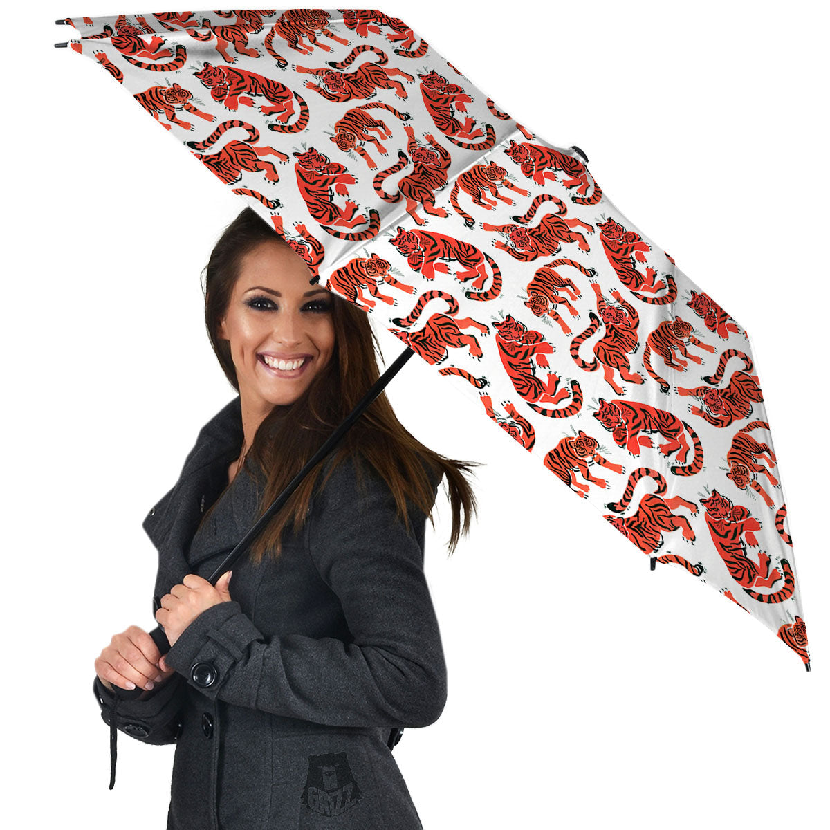 Tiger Gouache Print Pattern Umbrella-grizzshop