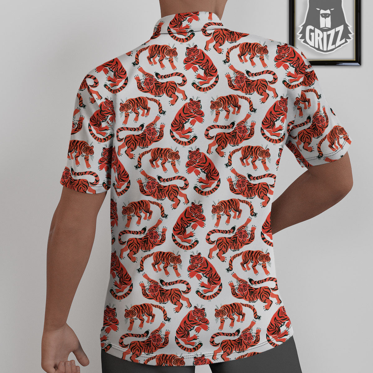 Tiger Gouache Print Pattern Untucked Shirts-grizzshop