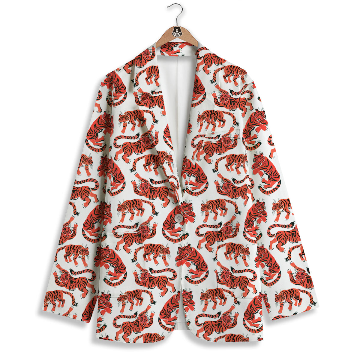 Tiger Gouache Print Pattern Women's Blazer-grizzshop