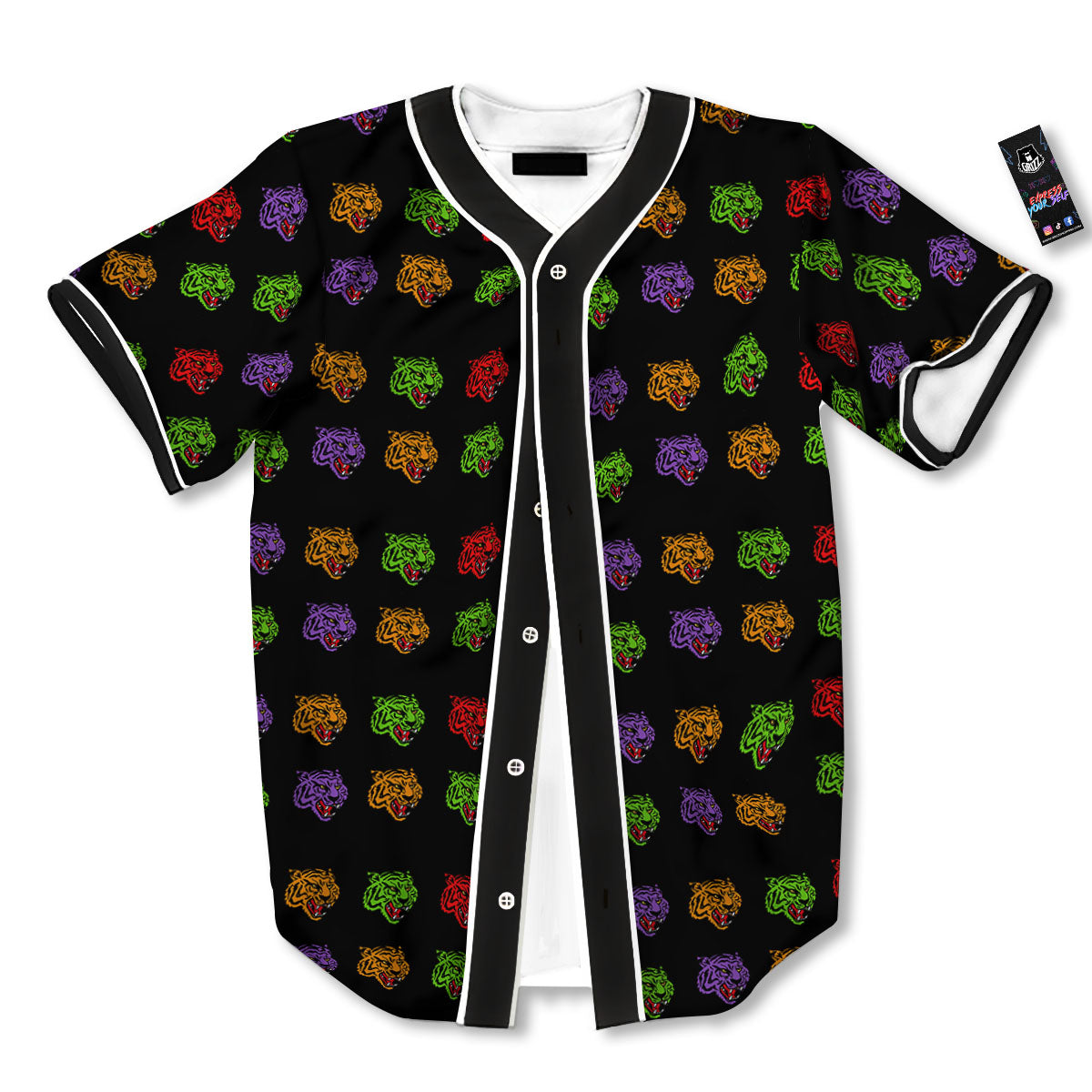 Tiger Head Colorful Print Pattern Baseball Jersey-grizzshop