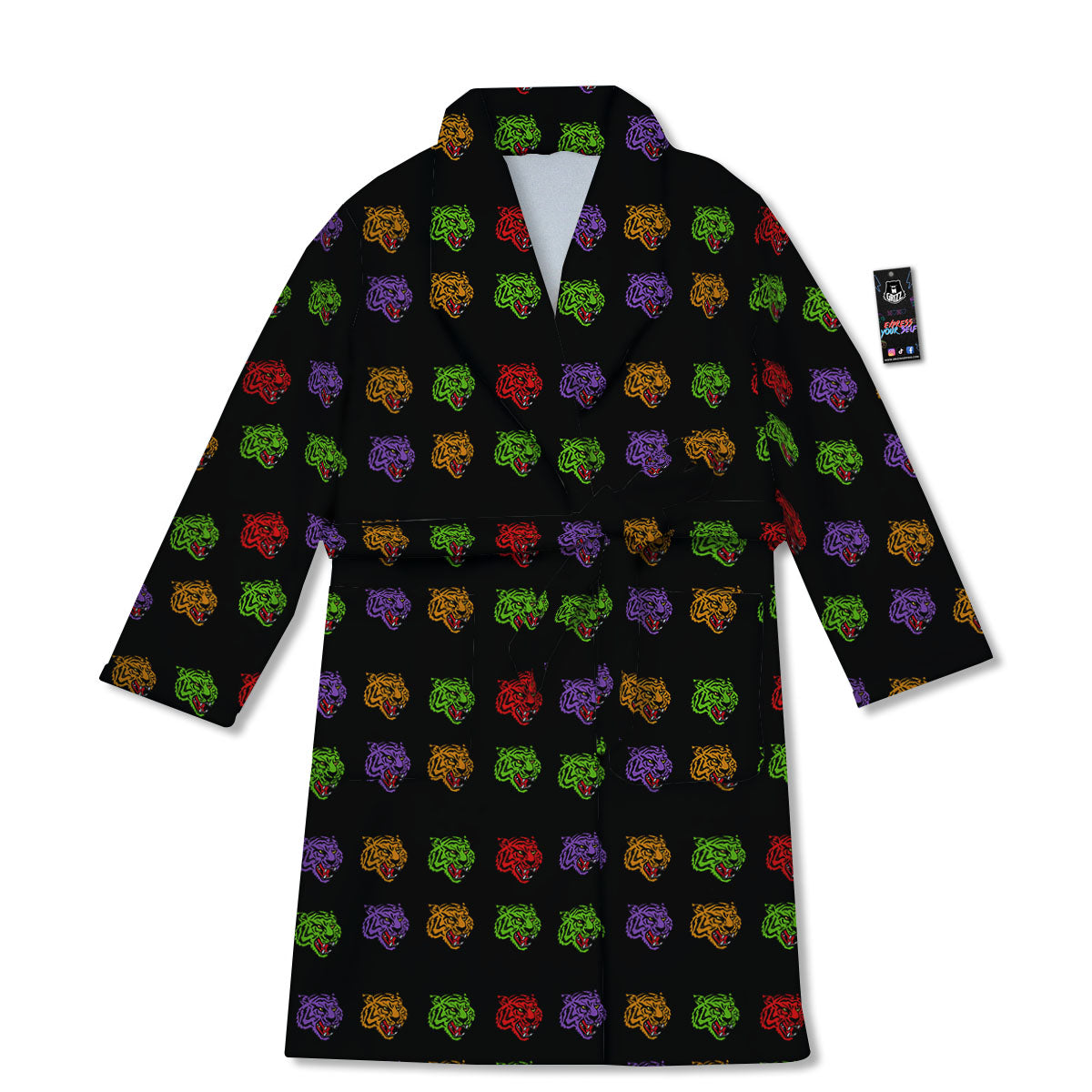 Tiger Head Colorful Print Pattern Bathrobe-grizzshop