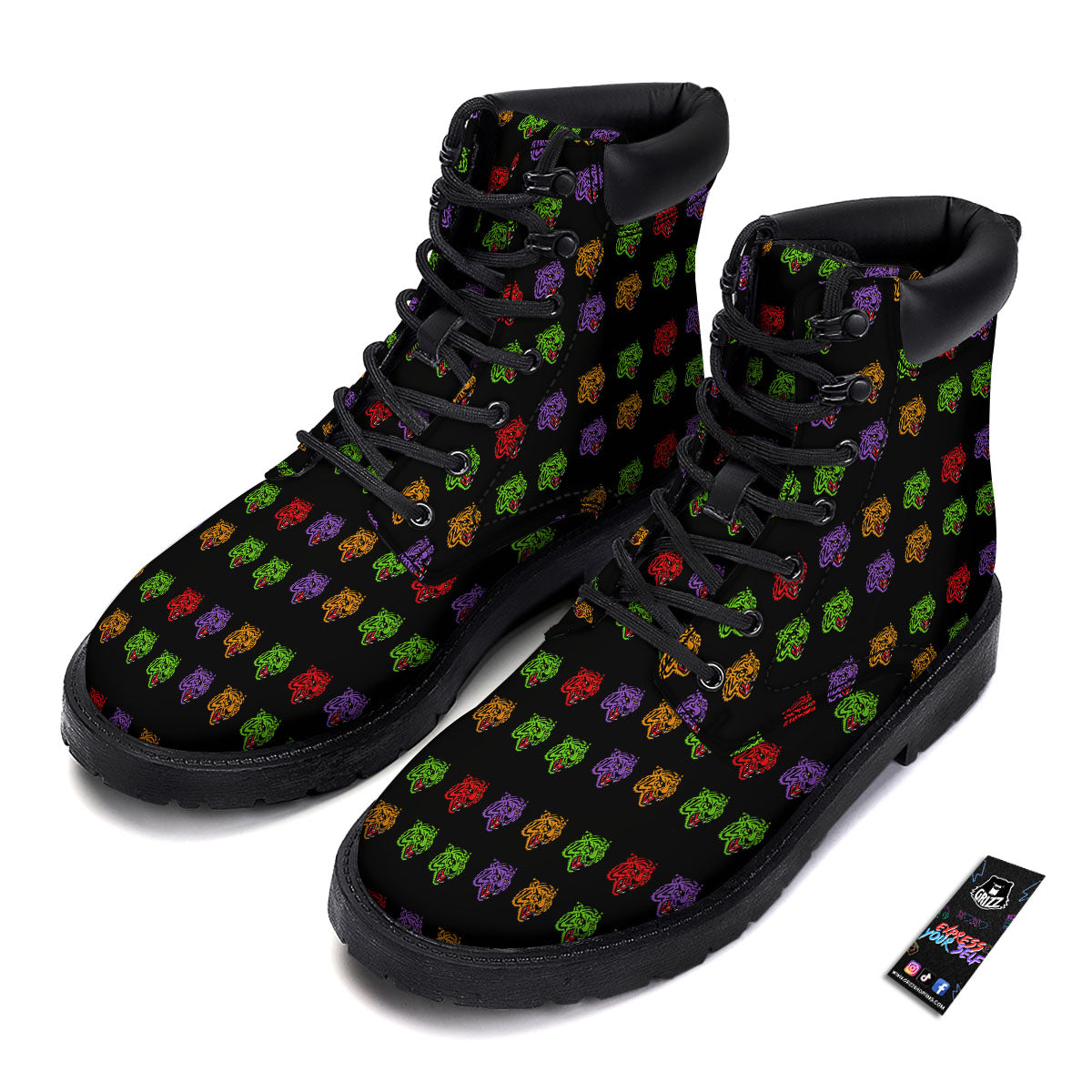 Tiger Head Colorful Print Pattern Boots-grizzshop