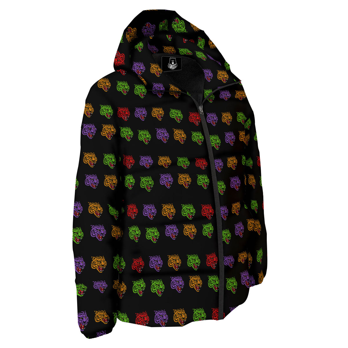 Tiger Head Colorful Print Pattern Down Jacket-grizzshop