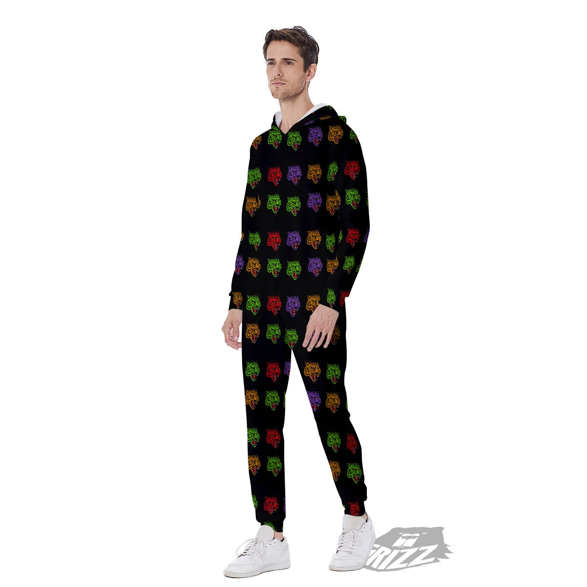 Tiger Head Colorful Print Pattern Men's Jumpsuit-grizzshop