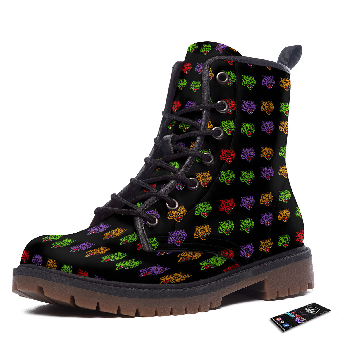 Tiger Head Colorful Print Pattern Work Boots-grizzshop