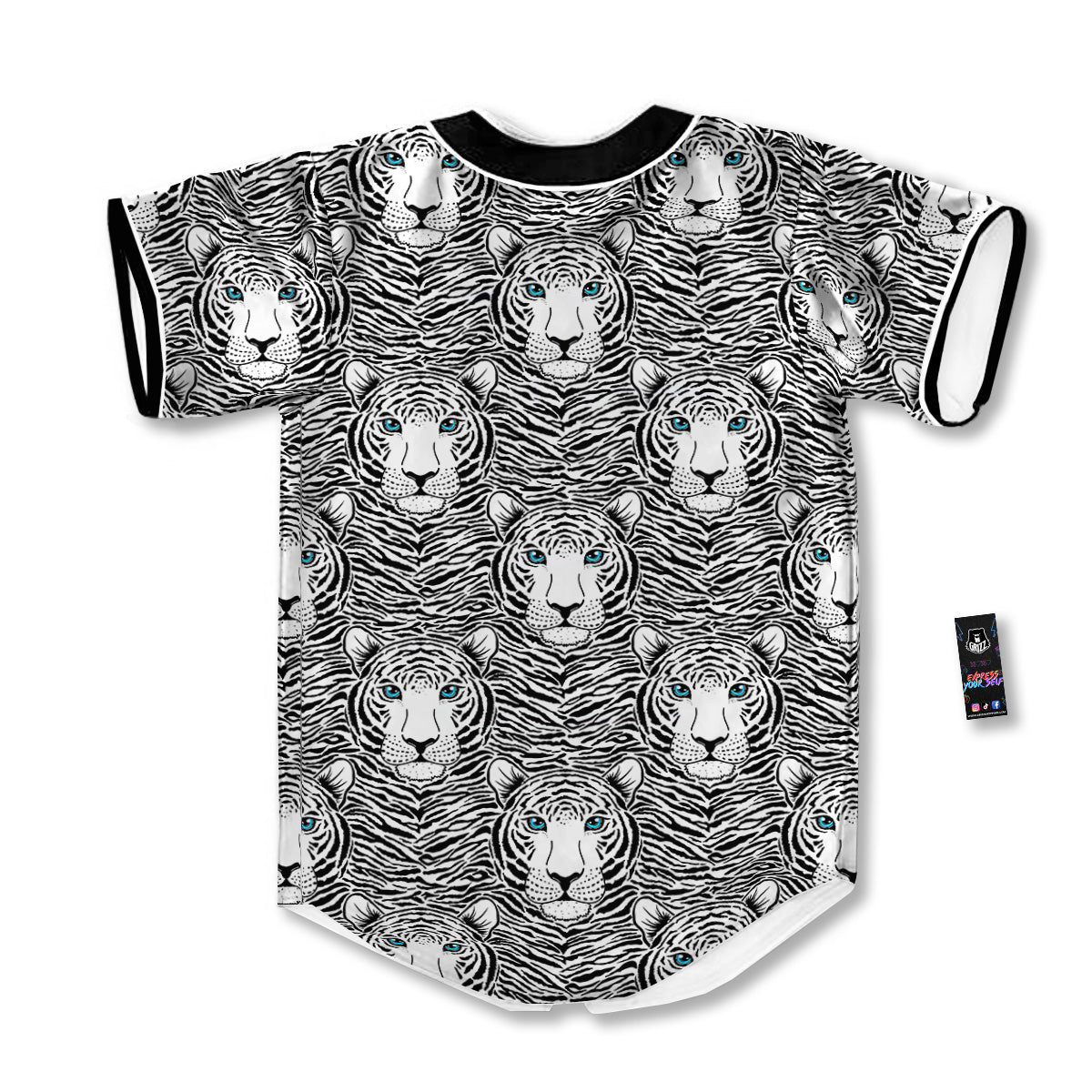 Tiger Head Striped Print Pattern Baseball Jersey-grizzshop