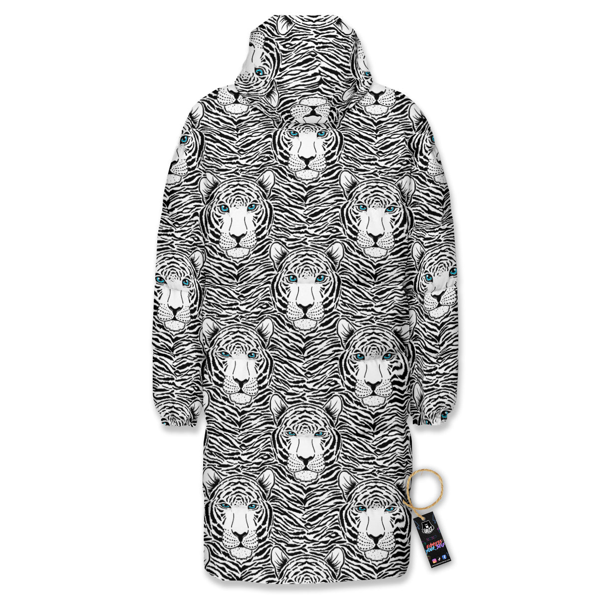 Tiger Head Striped Print Pattern Long Down Jacket-grizzshop