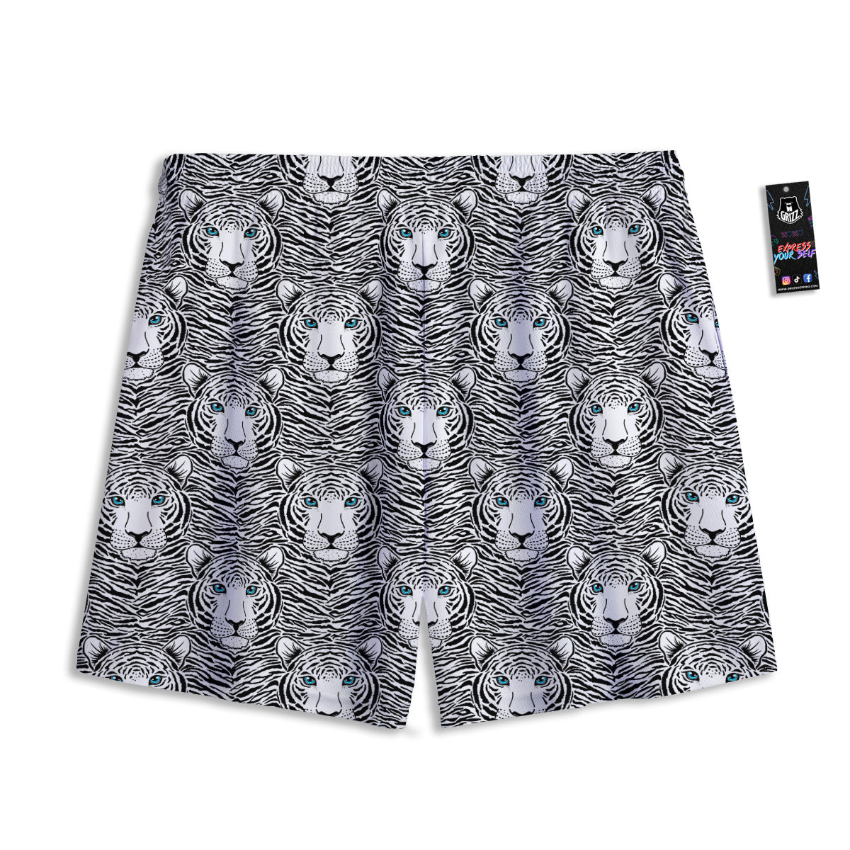Tiger Head Striped Print Pattern Mesh Shorts-grizzshop