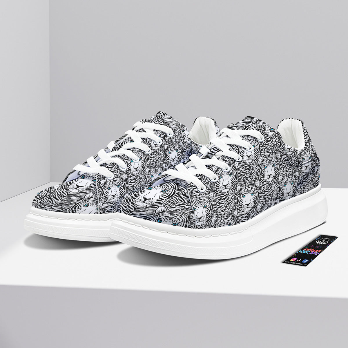 Tiger Head Striped Print Pattern Platform Shoes-grizzshop
