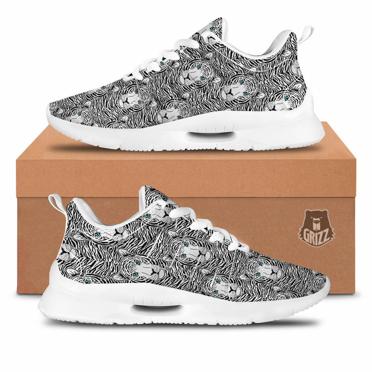 Tiger Head Striped Print Pattern Tennis Shoes-grizzshop