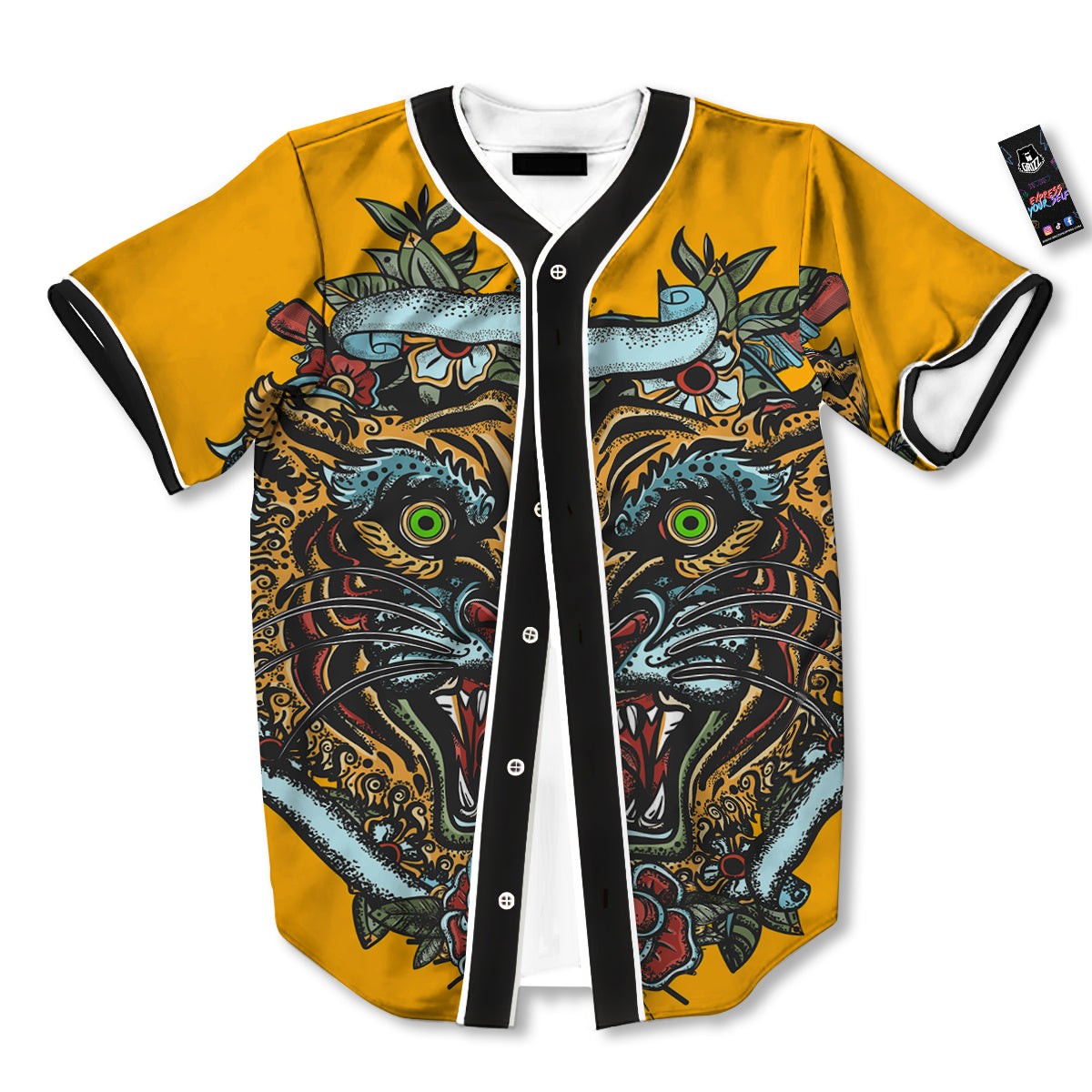 Tiger Head Tattoo Print Baseball Jersey-grizzshop