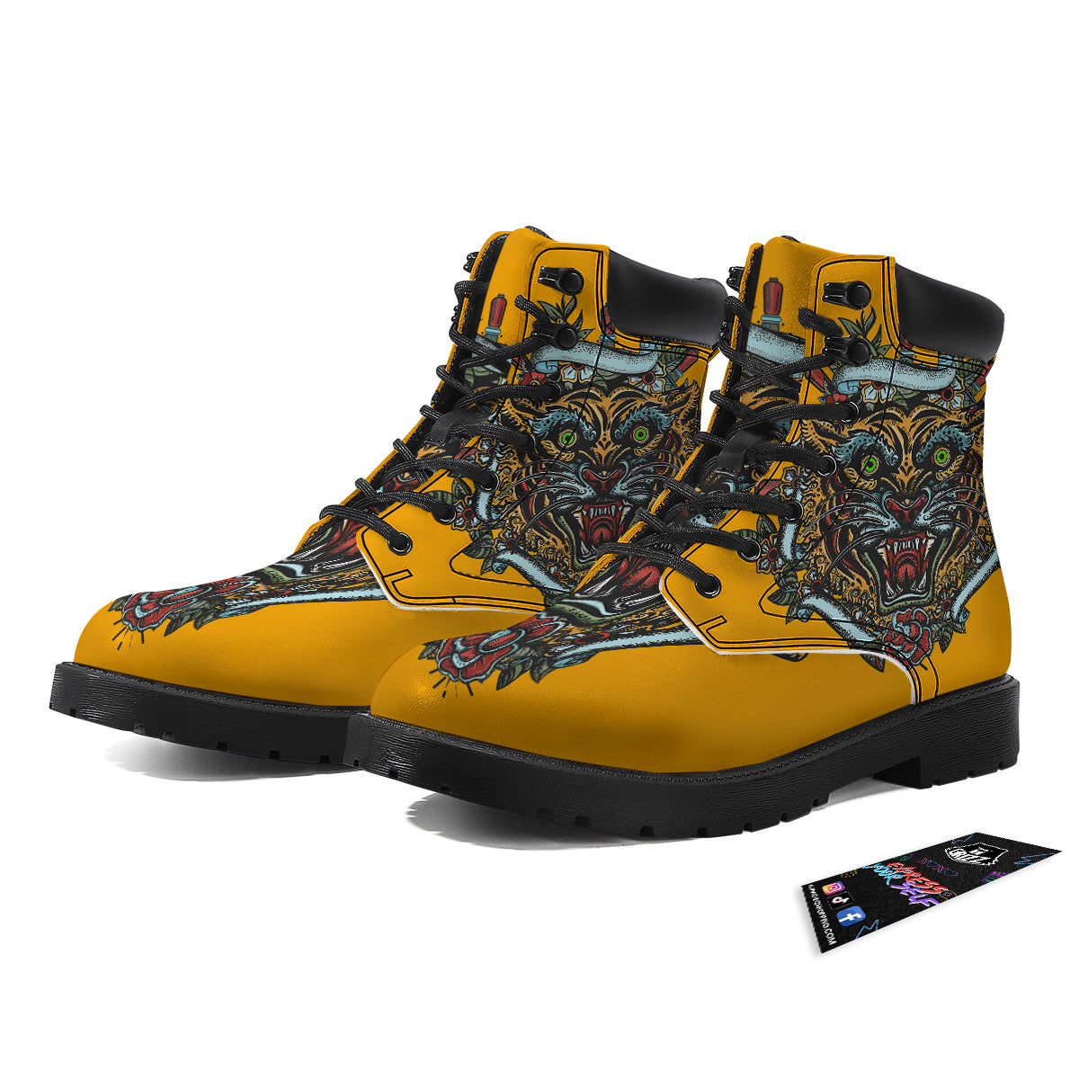 Tiger Head Tattoo Print Boots-grizzshop