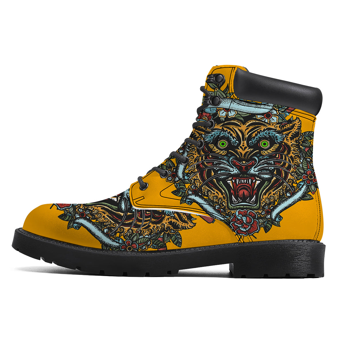 Tiger Head Tattoo Print Boots-grizzshop