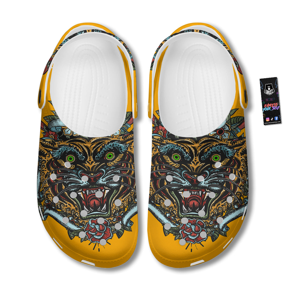 Tiger Head Tattoo Print Clog-grizzshop