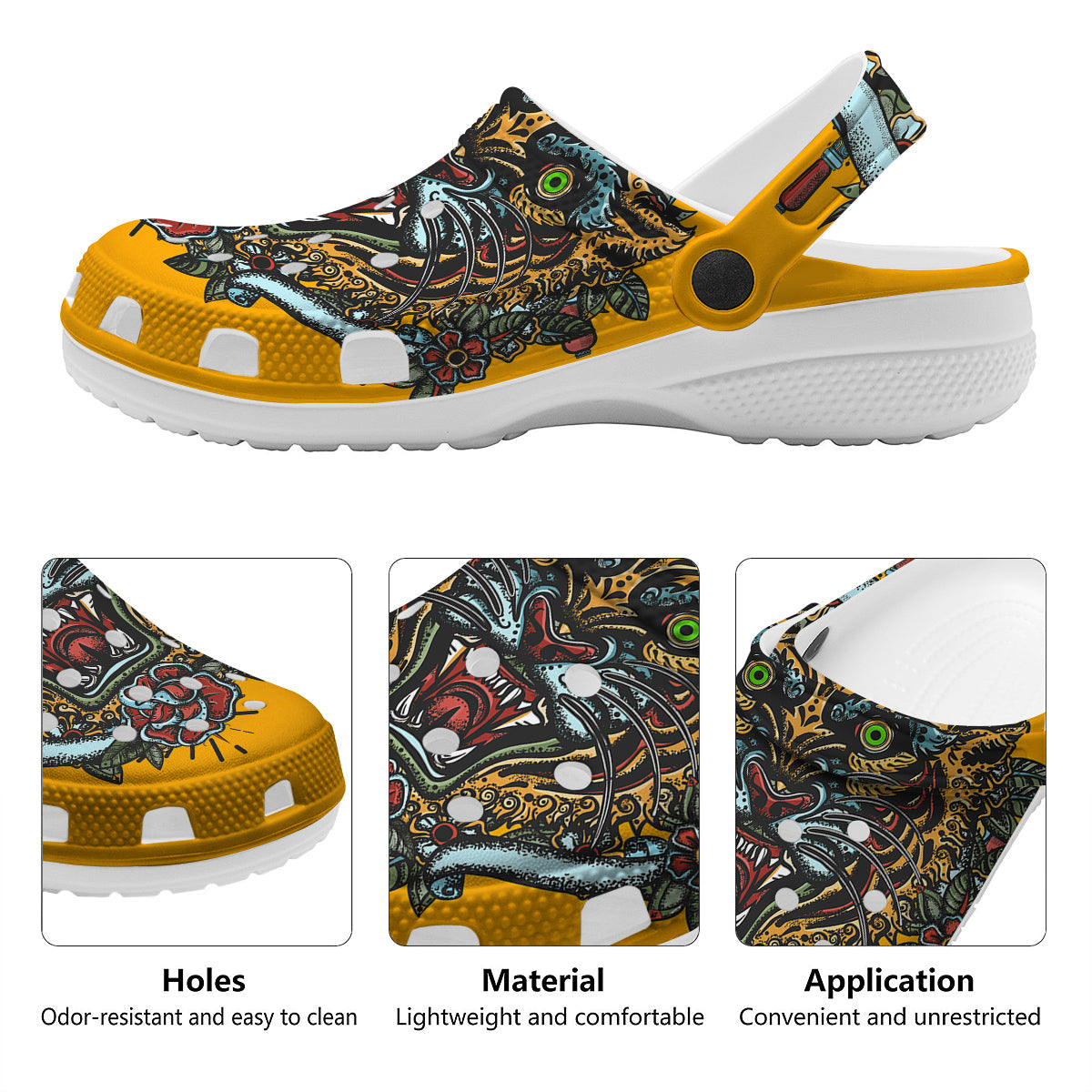 Tiger Head Tattoo Print Clog-grizzshop