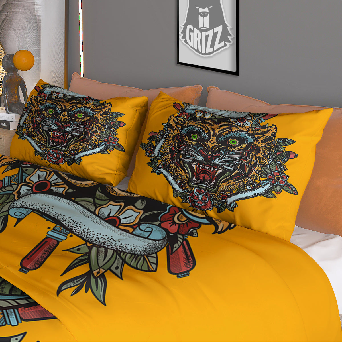 Tiger Head Tattoo Print Duvet Cover Bedding Set