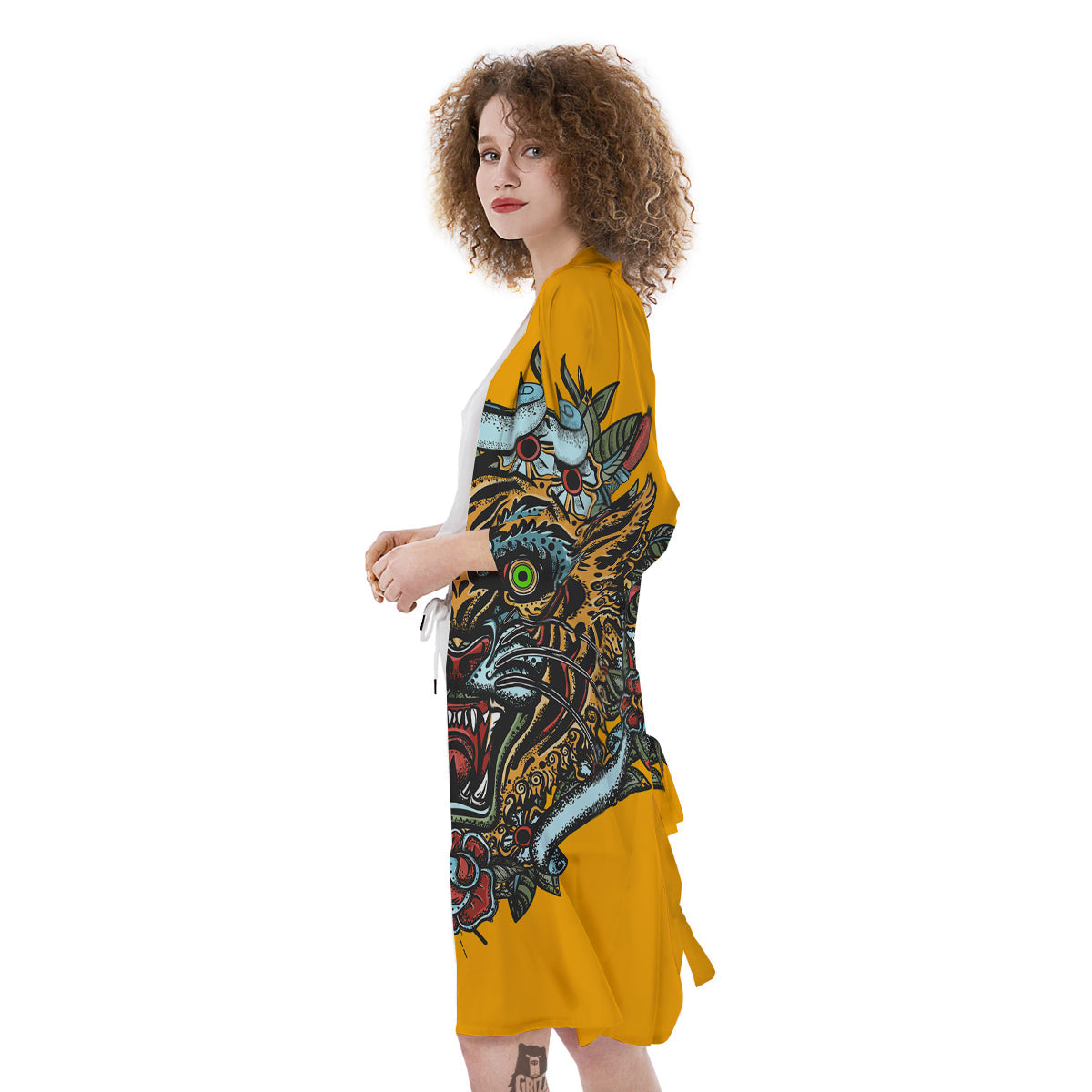 Tiger Head Tattoo Print Kimono-grizzshop