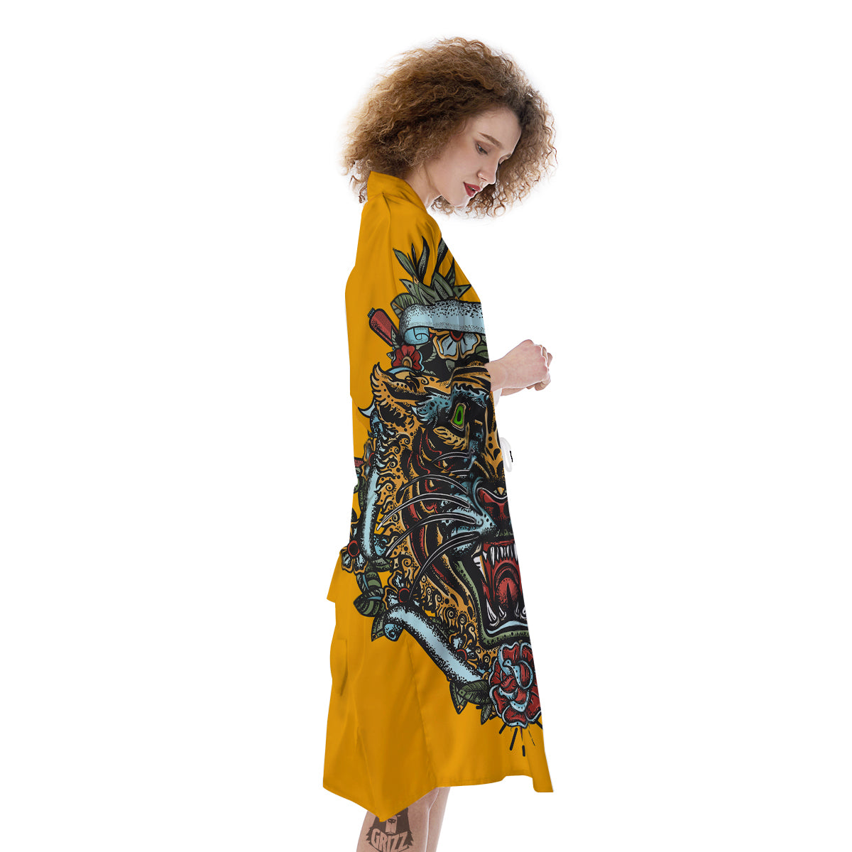 Tiger Head Tattoo Print Kimono-grizzshop