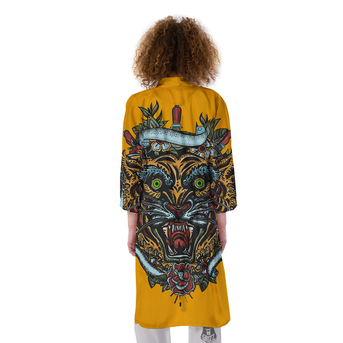 Tiger Head Tattoo Print Kimono-grizzshop