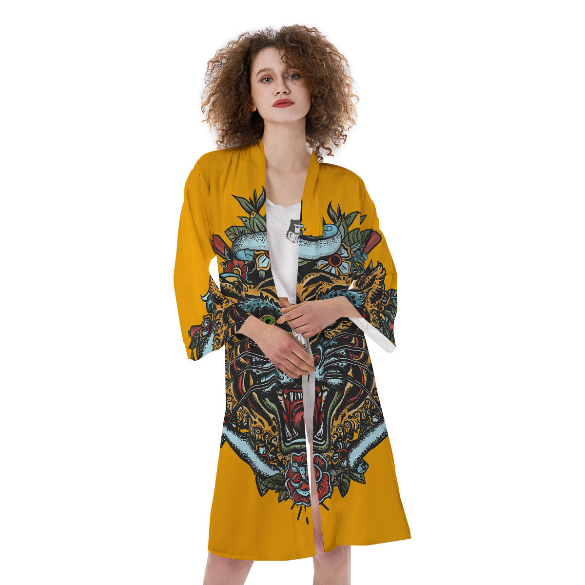 Tiger Head Tattoo Print Kimono-grizzshop