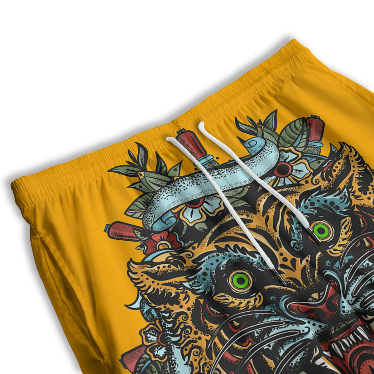 Tiger Head Tattoo Print Men's Athletic Shorts